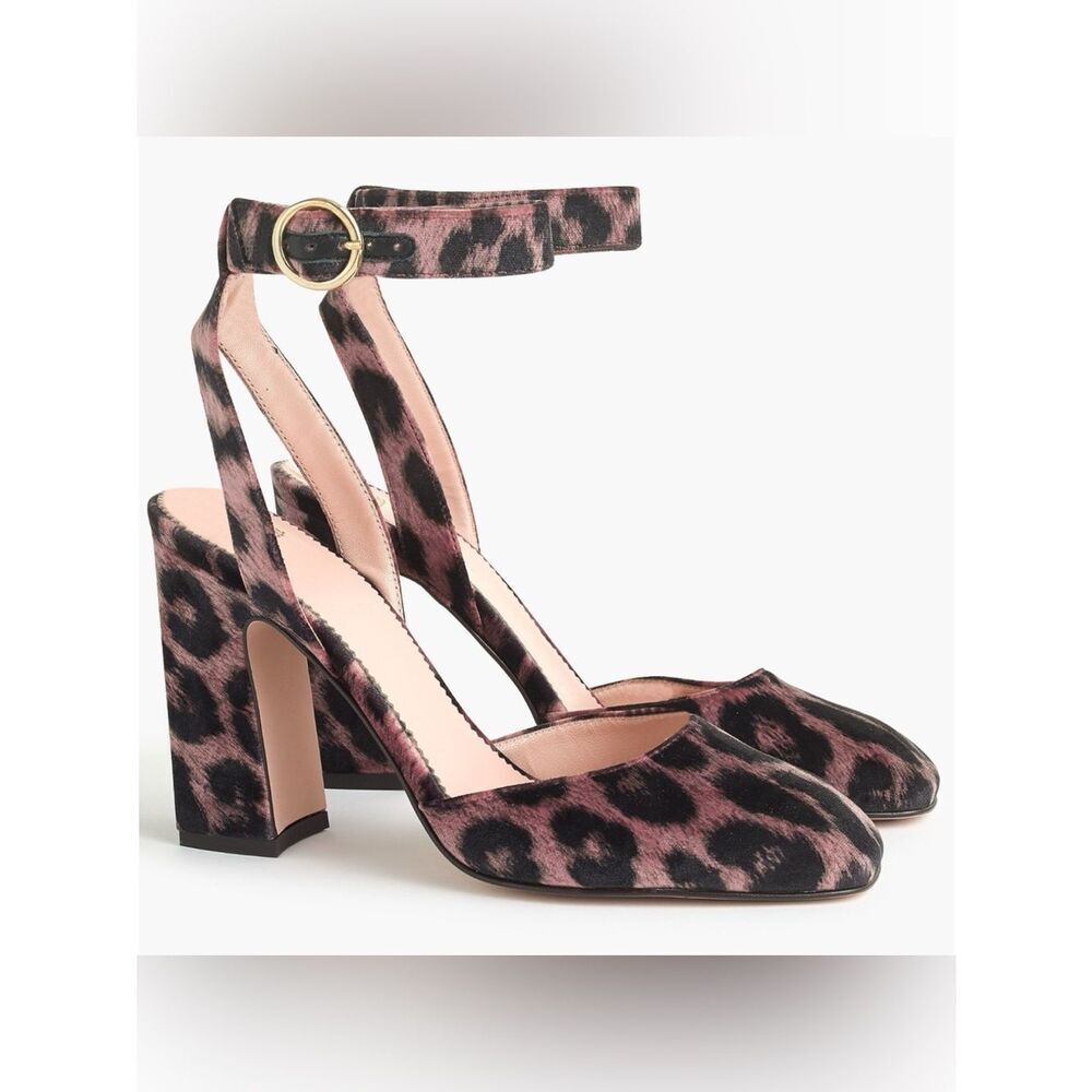 J.Crew Harlow Ankle-Strap Pumps in Leopard Velvet Size 9~ Excellent Used